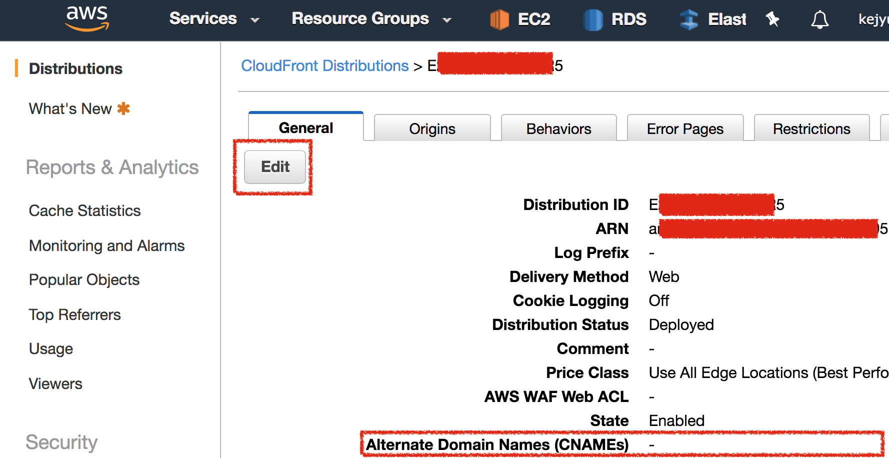 Cloudfront CNAME Edit button